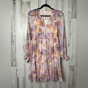 Adyson Parker Chiffon Floral Tiered Puff Mini Dress Size medium NWT